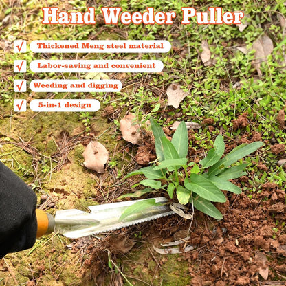 Weed Puller Tool Garden Weed Pulling Tool, 4-Tine Manganese Steel Weeder Tool - Black Coated Forged Portable Garden Hand Weeder for Farm, Orchard & Garden (2Pack)