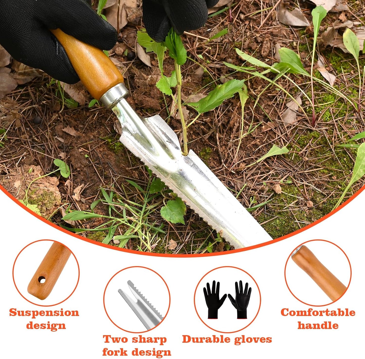 Weed Puller Tool Garden Weed Pulling Tool, 4-Tine Manganese Steel Weeder Tool - Black Coated Forged Portable Garden Hand Weeder for Farm, Orchard & Garden (2Pack)