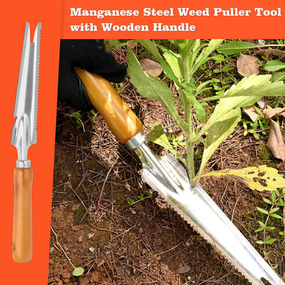 Weed Puller Tool Garden Weed Pulling Tool, 4-Tine Manganese Steel Weeder Tool - Black Coated Forged Portable Garden Hand Weeder for Farm, Orchard & Garden (2Pack)