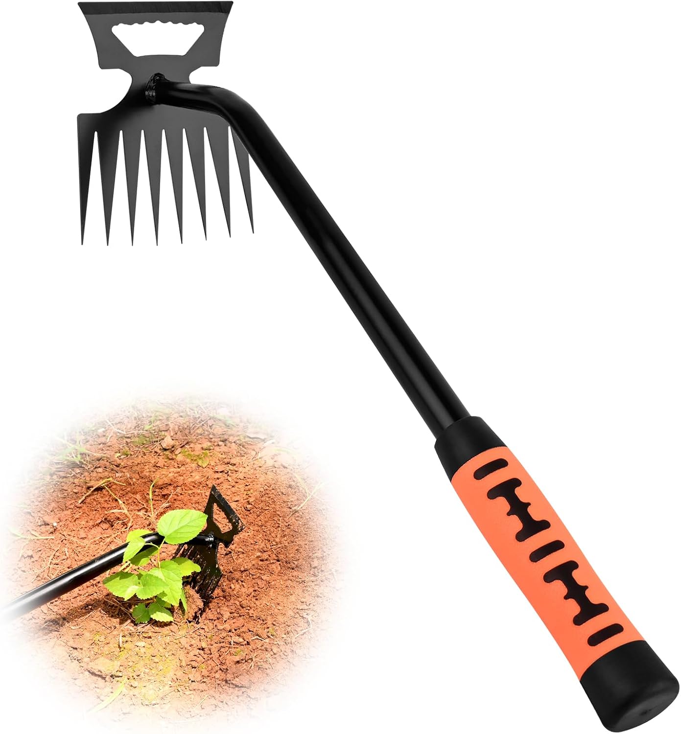 Weed Puller Tool Garden Weed Pulling Tool, 4-Tine Manganese Steel Weeder Tool - Black Coated Forged Portable Garden Hand Weeder for Farm, Orchard & Garden (2Pack)