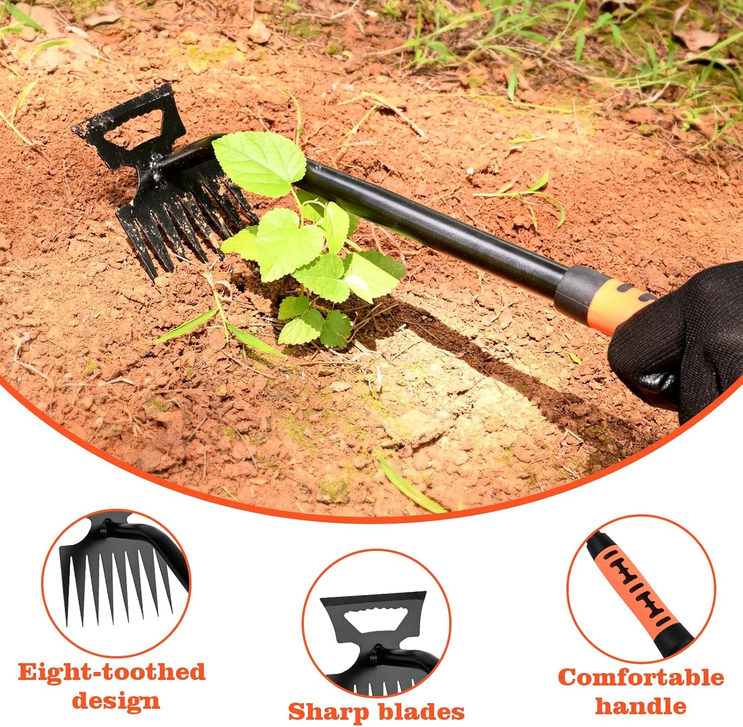 Weed Puller Tool Garden Weed Pulling Tool, 4-Tine Manganese Steel Weeder Tool - Black Coated Forged Portable Garden Hand Weeder for Farm, Orchard & Garden (2Pack)