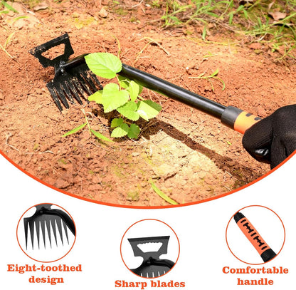 Weed Puller Tool Garden Weed Pulling Tool, 4-Tine Manganese Steel Weeder Tool - Black Coated Forged Portable Garden Hand Weeder for Farm, Orchard & Garden (2Pack)