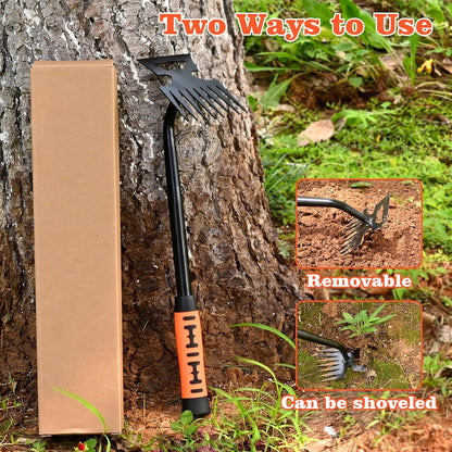 Weed Puller Tool Garden Weed Pulling Tool, 4-Tine Manganese Steel Weeder Tool - Black Coated Forged Portable Garden Hand Weeder for Farm, Orchard & Garden (2Pack)