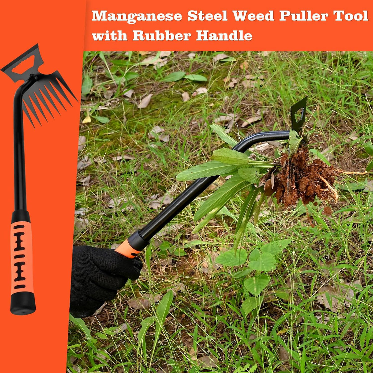 Weed Puller Tool Garden Weed Pulling Tool, 4-Tine Manganese Steel Weeder Tool - Black Coated Forged Portable Garden Hand Weeder for Farm, Orchard & Garden (2Pack)
