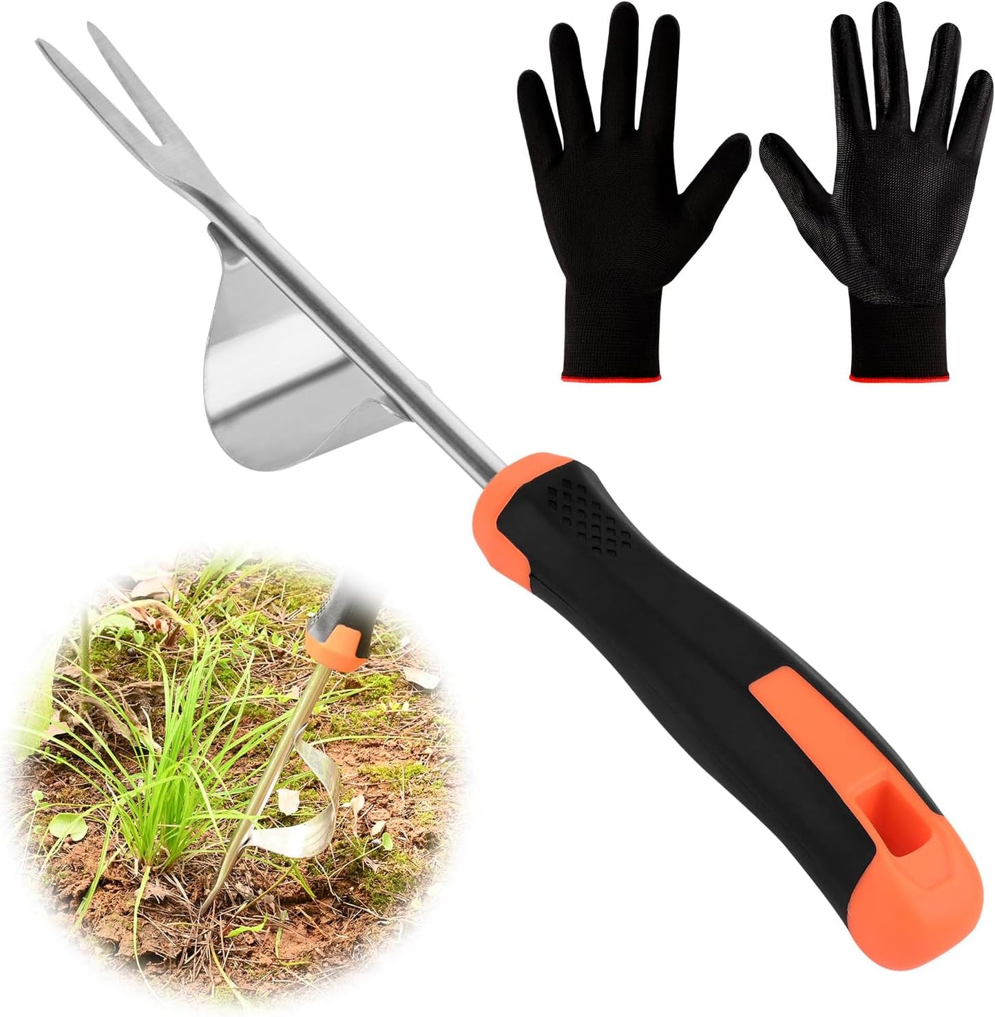 Weed Puller Tool Garden Weed Pulling Tool, 4-Tine Manganese Steel Weeder Tool - Black Coated Forged Portable Garden Hand Weeder for Farm, Orchard & Garden (2Pack)