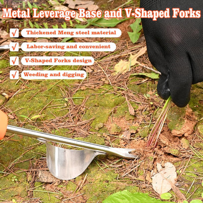 Weed Puller Tool Garden Weed Pulling Tool, 4-Tine Manganese Steel Weeder Tool - Black Coated Forged Portable Garden Hand Weeder for Farm, Orchard & Garden (2Pack)