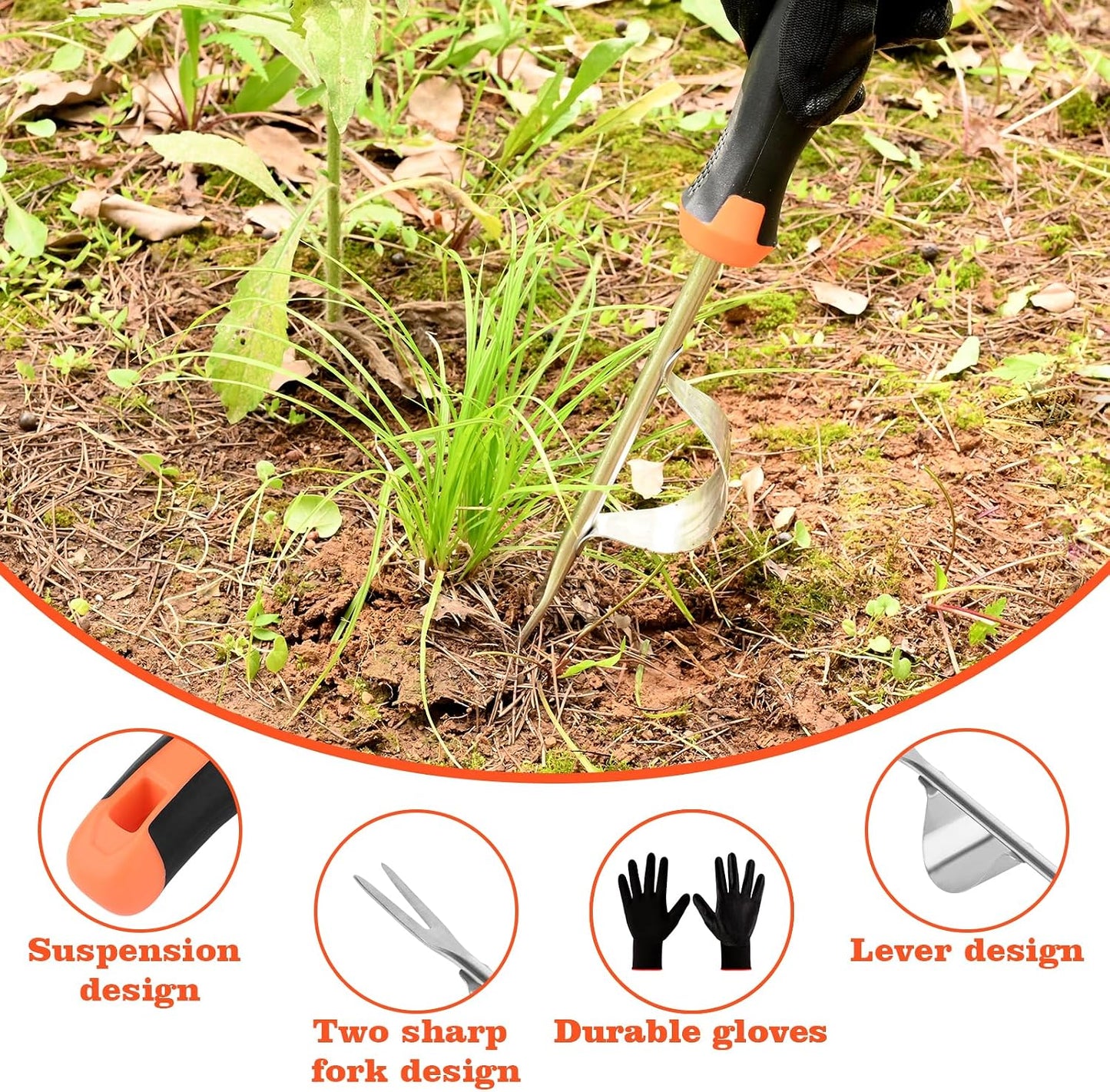 Weed Puller Tool Garden Weed Pulling Tool, 4-Tine Manganese Steel Weeder Tool - Black Coated Forged Portable Garden Hand Weeder for Farm, Orchard & Garden (2Pack)
