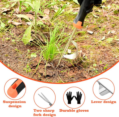 Weed Puller Tool Garden Weed Pulling Tool, 4-Tine Manganese Steel Weeder Tool - Black Coated Forged Portable Garden Hand Weeder for Farm, Orchard & Garden (2Pack)