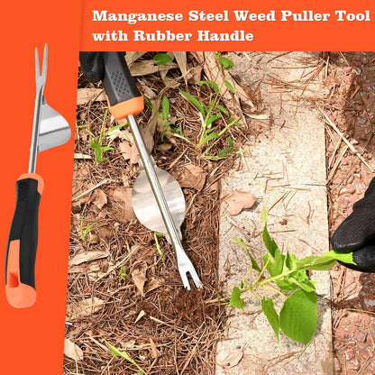 Weed Puller Tool Garden Weed Pulling Tool, 4-Tine Manganese Steel Weeder Tool - Black Coated Forged Portable Garden Hand Weeder for Farm, Orchard & Garden (2Pack)