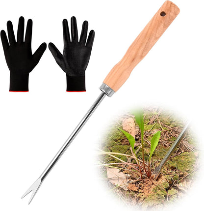 Weed Puller Tool Garden Weed Pulling Tool, 4-Tine Manganese Steel Weeder Tool - Black Coated Forged Portable Garden Hand Weeder for Farm, Orchard & Garden (2Pack)
