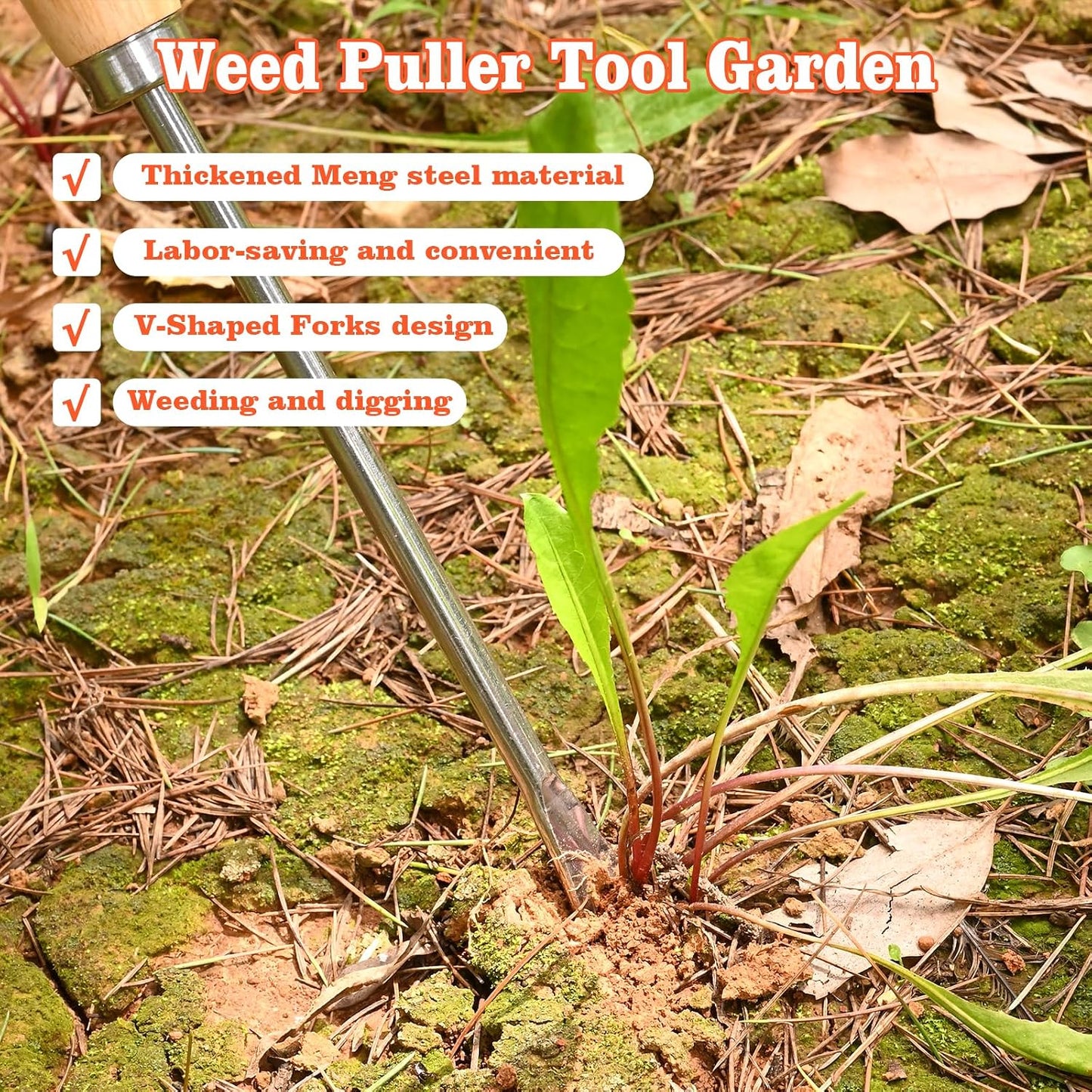Weed Puller Tool Garden Weed Pulling Tool, 4-Tine Manganese Steel Weeder Tool - Black Coated Forged Portable Garden Hand Weeder for Farm, Orchard & Garden (2Pack)