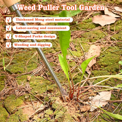 Weed Puller Tool Garden Weed Pulling Tool, 4-Tine Manganese Steel Weeder Tool - Black Coated Forged Portable Garden Hand Weeder for Farm, Orchard & Garden (2Pack)