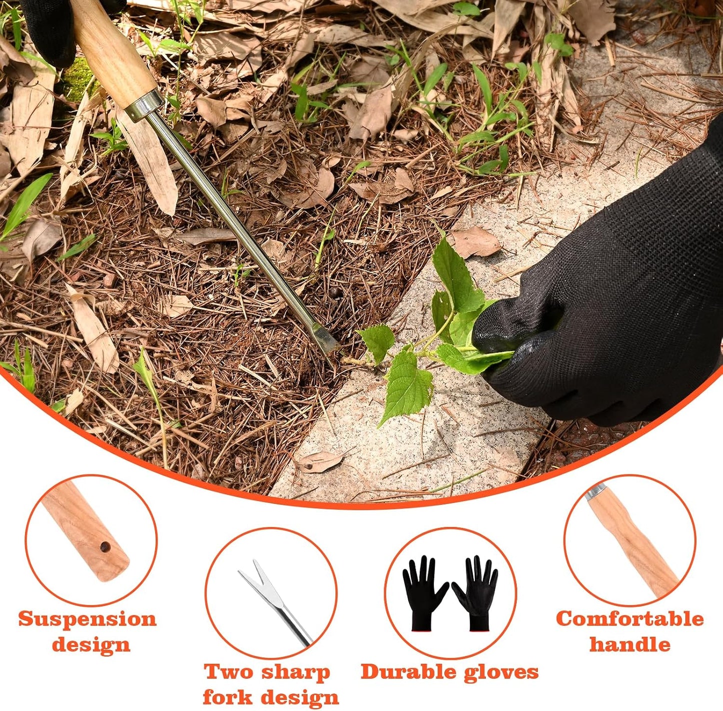 Weed Puller Tool Garden Weed Pulling Tool, 4-Tine Manganese Steel Weeder Tool - Black Coated Forged Portable Garden Hand Weeder for Farm, Orchard & Garden (2Pack)