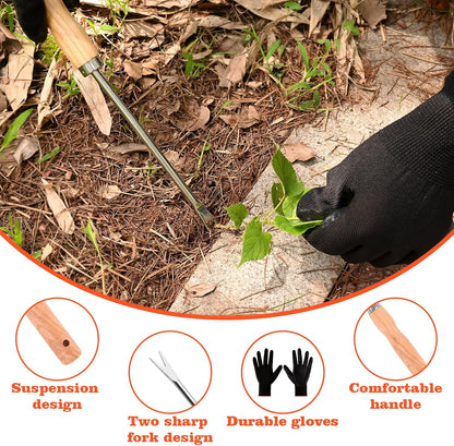 Weed Puller Tool Garden Weed Pulling Tool, 4-Tine Manganese Steel Weeder Tool - Black Coated Forged Portable Garden Hand Weeder for Farm, Orchard & Garden (2Pack)