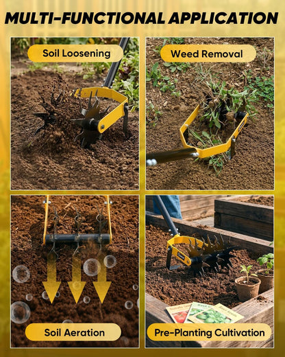 Rotary Cultivator Hand Tiller Tool – 2-in-1 Manual Garden Tiller & Weeder with Adjustable 72.4in Long Handle, 3-Blade Steel Rotary, Heavy Duty Soil Cultivator for Raised Beds, Yard & Garden