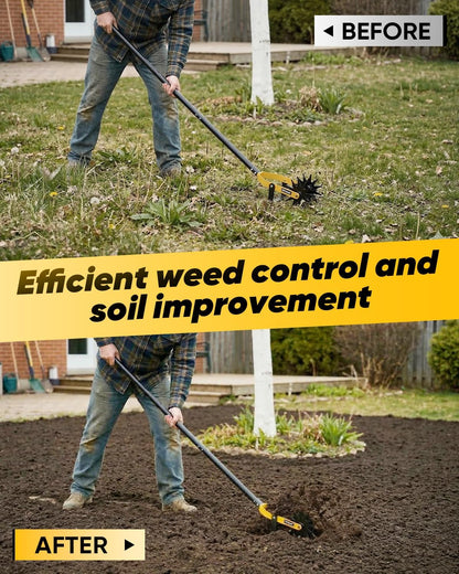 Rotary Cultivator Hand Tiller Tool – 2-in-1 Manual Garden Tiller & Weeder with Adjustable 72.4in Long Handle, 3-Blade Steel Rotary, Heavy Duty Soil Cultivator for Raised Beds, Yard & Garden