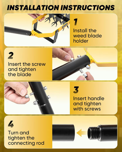 Rotary Cultivator Hand Tiller Tool – 2-in-1 Manual Garden Tiller & Weeder with Adjustable 72.4in Long Handle, 3-Blade Steel Rotary, Heavy Duty Soil Cultivator for Raised Beds, Yard & Garden