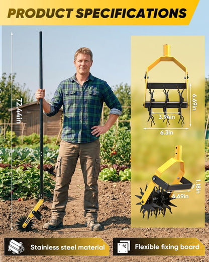 Rotary Cultivator Hand Tiller Tool – 2-in-1 Manual Garden Tiller & Weeder with Adjustable 72.4in Long Handle, 3-Blade Steel Rotary, Heavy Duty Soil Cultivator for Raised Beds, Yard & Garden