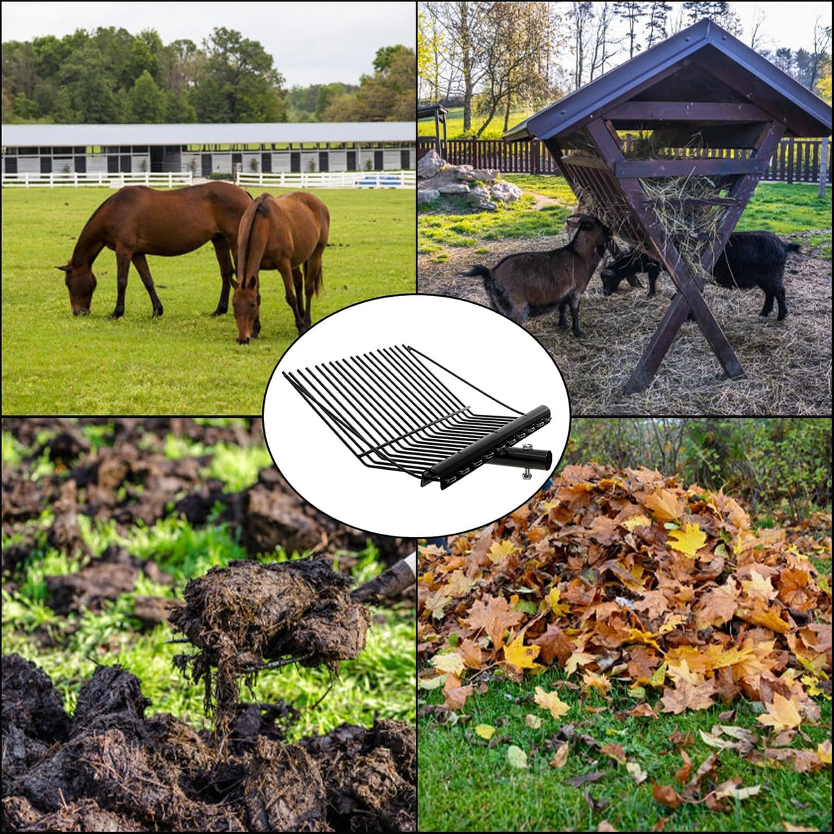 Pitch Manure Fork Head, Metal Pitch Fork for Garden, Durable Digging Fork Rake Head Replacement with Angled Tines, Stable Pitchforks Scoop for Mulch Horse Stall Picking up Hay Animal