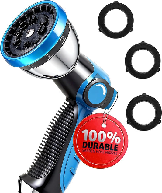 Garden Hose Nozzle, Durable High Pressure Water Hose Sprayer Nozzle with 10 Patterns for Watering Plants, Washing Cars, Cleaning Patio, Showering Pets