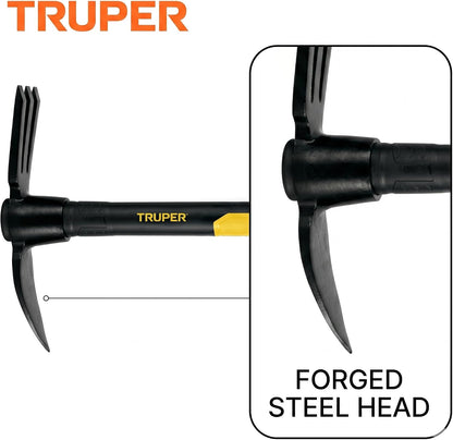 Rapid Tiller, Digger Cultivator, 14-Inch Fiberglass Handle with Comfort Grip, Forged Steel Dual-Head Digging and Aerating Tool (Model RATI-F / 32739)