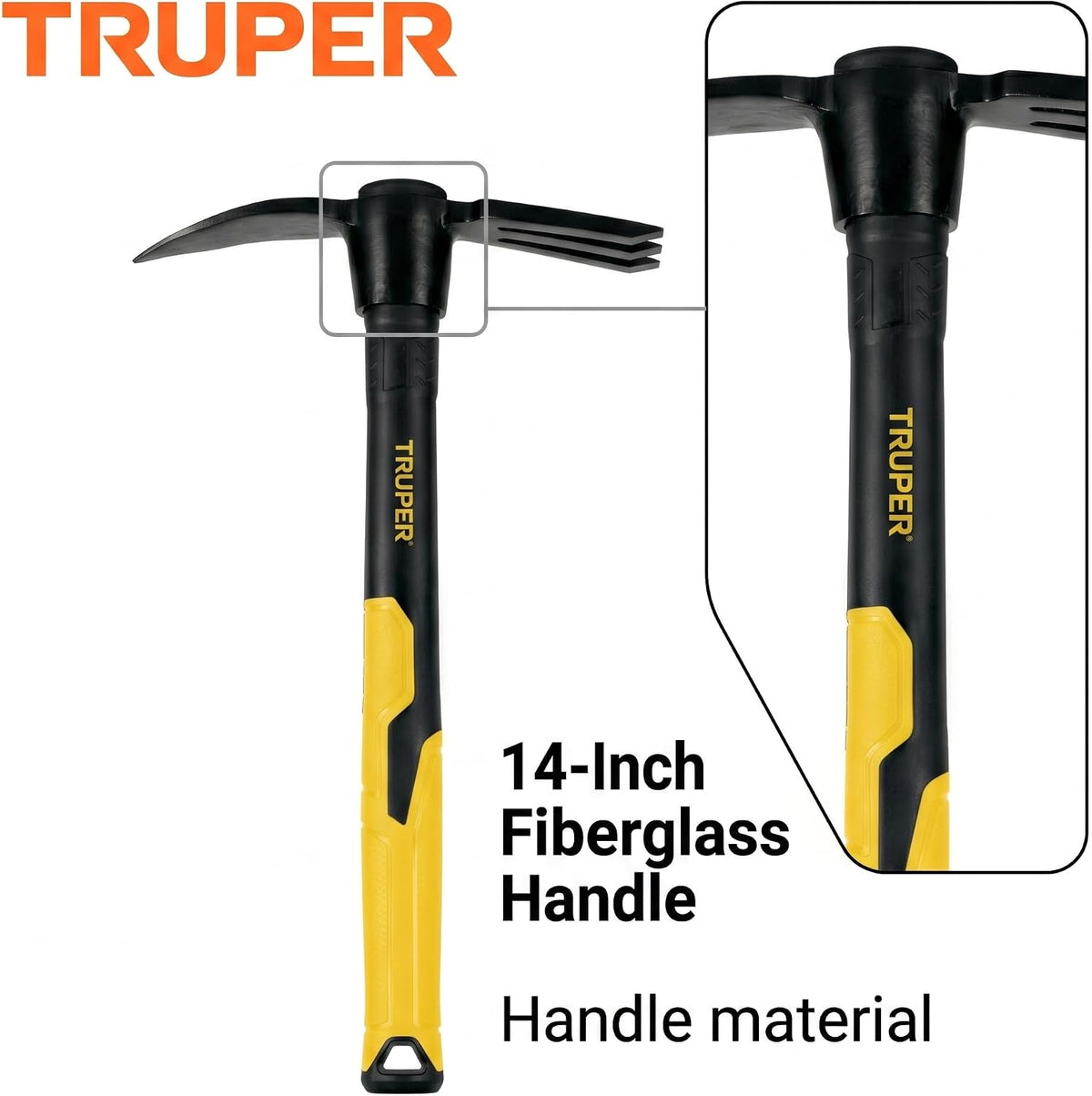 Rapid Tiller, Digger Cultivator, 14-Inch Fiberglass Handle with Comfort Grip, Forged Steel Dual-Head Digging and Aerating Tool (Model RATI-F / 32739)