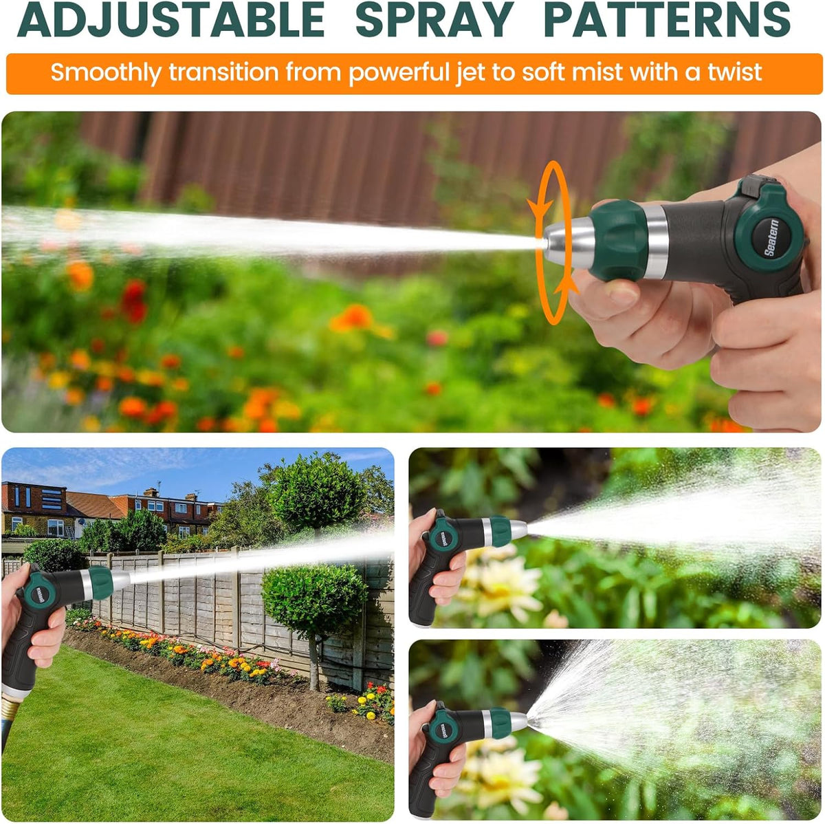 High Pressure Garden Hose Nozzle Sprayer, Heavy-Duty Metal Water Hose Nozzle with Thumb Control & Adjustable Jet for Car Washing, Patio Cleaning, Lawn & Plant Watering