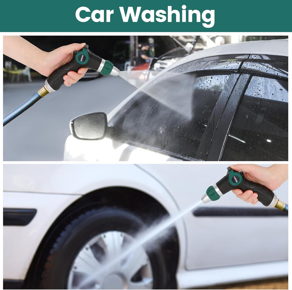 High Pressure Garden Hose Nozzle Sprayer, Heavy-Duty Metal Water Hose Nozzle with Thumb Control & Adjustable Jet for Car Washing, Patio Cleaning, Lawn & Plant Watering