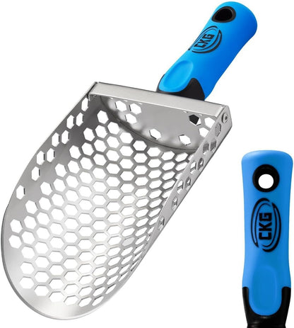 CKG Hand Sand Scoop for Metal Detecting with Ergonomic Yellow Handle, Metal Detecting Shovel for Beach Sand Sifter, Heavy Duty Stainless Steel, Perfect from Metal Detector Accessories
