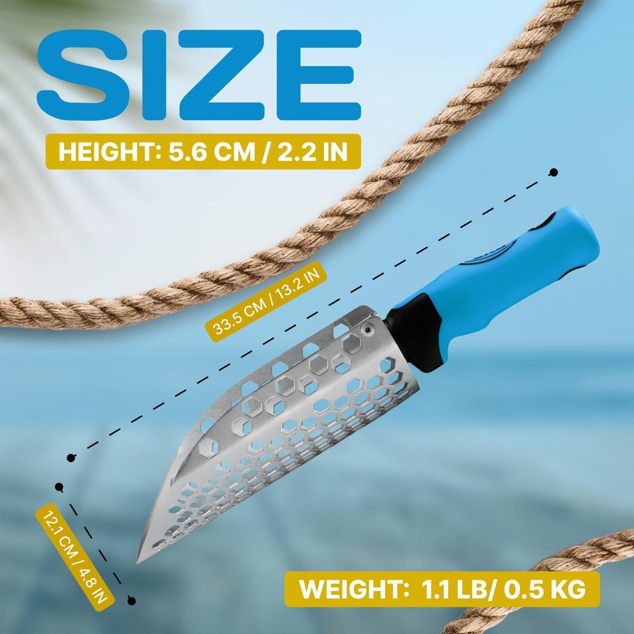 CKG Hand Sand Scoop for Metal Detecting with Ergonomic Yellow Handle, Metal Detecting Shovel for Beach Sand Sifter, Heavy Duty Stainless Steel, Perfect from Metal Detector Accessories