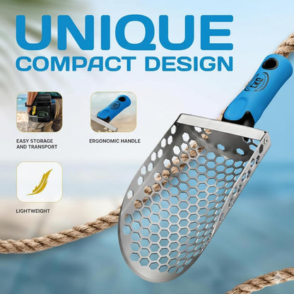 CKG Hand Sand Scoop for Metal Detecting with Ergonomic Yellow Handle, Metal Detecting Shovel for Beach Sand Sifter, Heavy Duty Stainless Steel, Perfect from Metal Detector Accessories