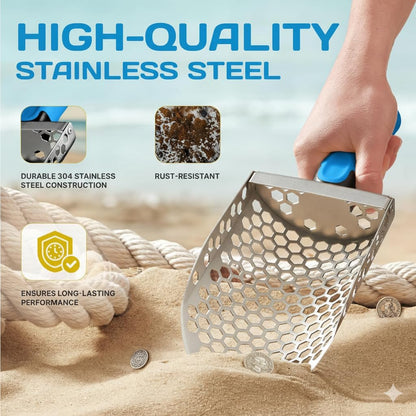 CKG Hand Sand Scoop for Metal Detecting with Ergonomic Yellow Handle, Metal Detecting Shovel for Beach Sand Sifter, Heavy Duty Stainless Steel, Perfect from Metal Detector Accessories