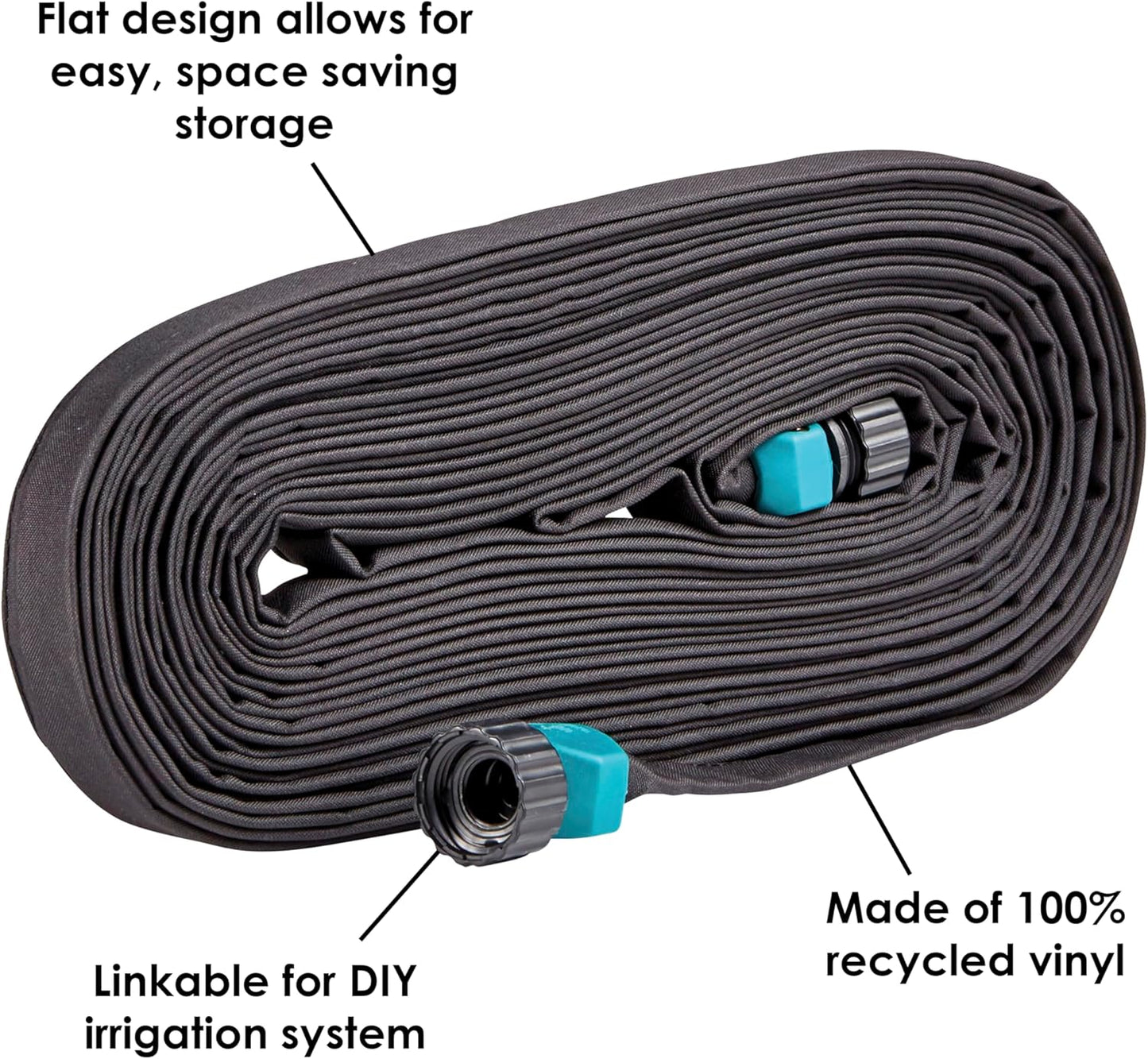 50' Black Flat Weeper Soaker Hose for Garden Beds, Drip Irrigation Outdoor Hose, Flexible Garden Hose for Vegetable Gardens, Flower Beds, Lawns, and Orchards