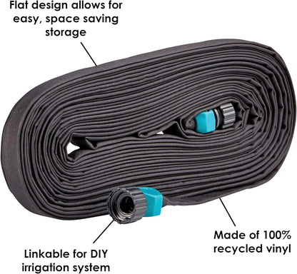 50' Black Flat Weeper Soaker Hose for Garden Beds, Drip Irrigation Outdoor Hose, Flexible Garden Hose for Vegetable Gardens, Flower Beds, Lawns, and Orchards
