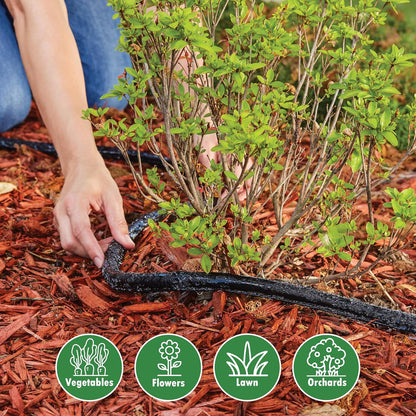 50' Black Flat Weeper Soaker Hose for Garden Beds, Drip Irrigation Outdoor Hose, Flexible Garden Hose for Vegetable Gardens, Flower Beds, Lawns, and Orchards