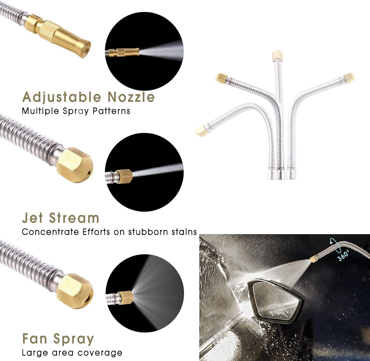 High Pressure Power Washer Wand, Hydro Jet Water Wand Pressure Sprayer,Flexible Garden Watering Wand with 3 Hose Nozzle Universal Hose End for Car Pet Window Patio Gutter Cleaning Tool Blue