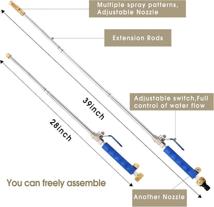 High Pressure Power Washer Wand, Hydro Jet Water Wand Pressure Sprayer,Flexible Garden Watering Wand with 3 Hose Nozzle Universal Hose End for Car Pet Window Patio Gutter Cleaning Tool Blue