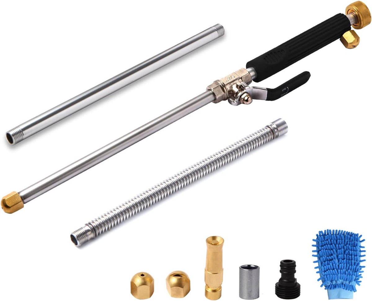 High Pressure Power Washer Wand, Hydro Jet Water Wand Pressure Sprayer,Flexible Garden Watering Wand with 3 Hose Nozzle Universal Hose End for Car Pet Window Patio Gutter Cleaning Tool Blue