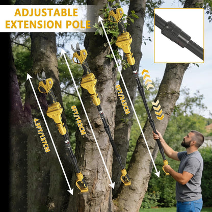 Cordless Pruning Shears Compatible with Dewalt 20V, Electric Pruning Shears with Extension Pole up to 4.57m Range, LCD Display 35 mm Battery Pruning Shears & Loppers for Garden (No Battery)