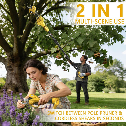 Cordless Pruning Shears Compatible with Dewalt 20V, Electric Pruning Shears with Extension Pole up to 4.57m Range, LCD Display 35 mm Battery Pruning Shears & Loppers for Garden (No Battery)