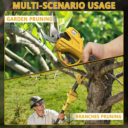 Cordless Pruning Shears Compatible with Dewalt 20V, Electric Pruning Shears with Extension Pole up to 4.57m Range, LCD Display 35 mm Battery Pruning Shears & Loppers for Garden (No Battery)