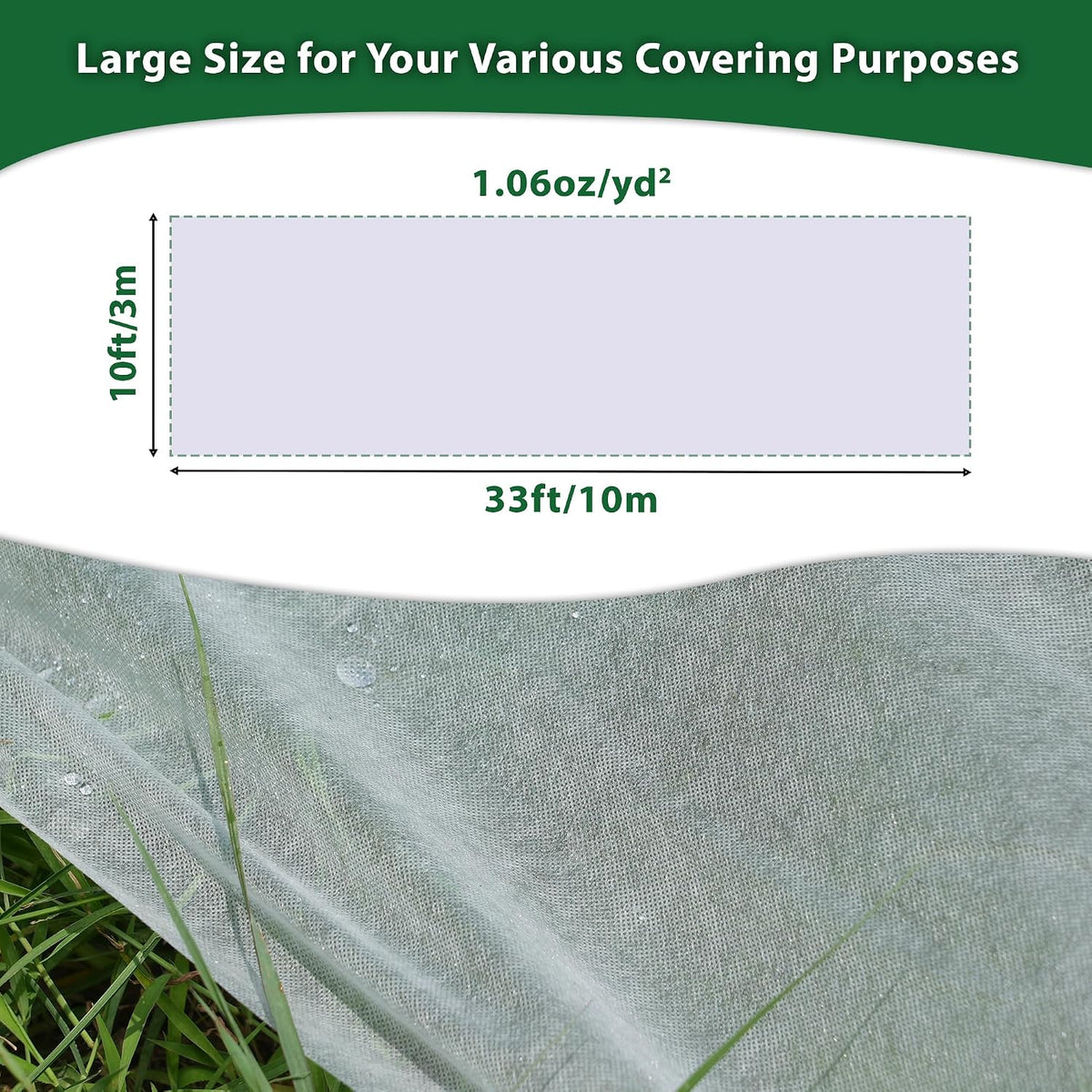 10 * 33 FT Plant Covers Freeze Protection, 1.06 oz/yd² Large Thick Floating Row Cover Fabric for Winter Frost Protection, White Blanket Cloth for Outdoor Garden Vegetables in Cold Weather