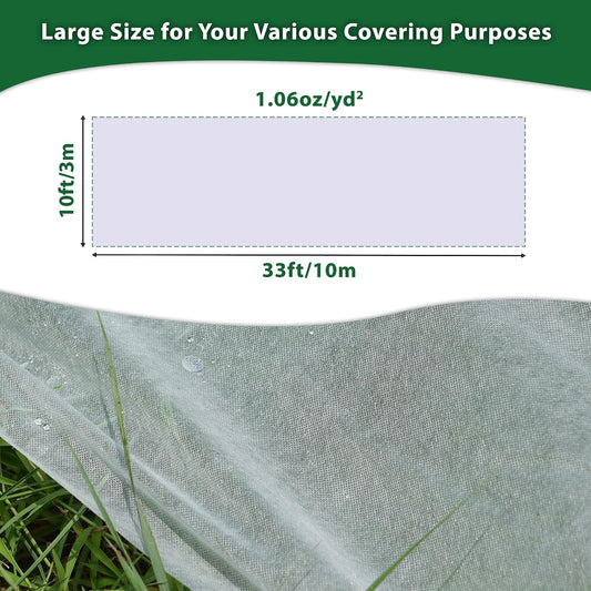 10 * 33 FT Plant Covers Freeze Protection, 1.06 oz/yd² Large Thick Floating Row Cover Fabric for Winter Frost Protection, White Blanket Cloth for Outdoor Garden Vegetables in Cold Weather