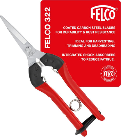 F322 Pruning Snips – 9.84" Garden Clippers with Curved Blade & Rounded Tip | Pruning Shears for Gardening | Garden Snips and Pruners with Carbon Steel Blade, Sap Groove