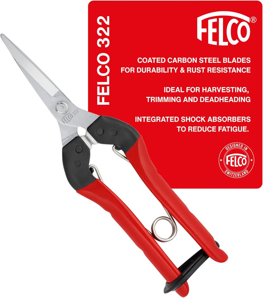 F322 Pruning Snips – 9.84" Garden Clippers with Curved Blade & Rounded Tip | Pruning Shears for Gardening | Garden Snips and Pruners with Carbon Steel Blade, Sap Groove