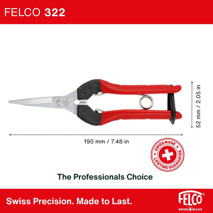 F322 Pruning Snips – 9.84" Garden Clippers with Curved Blade & Rounded Tip | Pruning Shears for Gardening | Garden Snips and Pruners with Carbon Steel Blade, Sap Groove