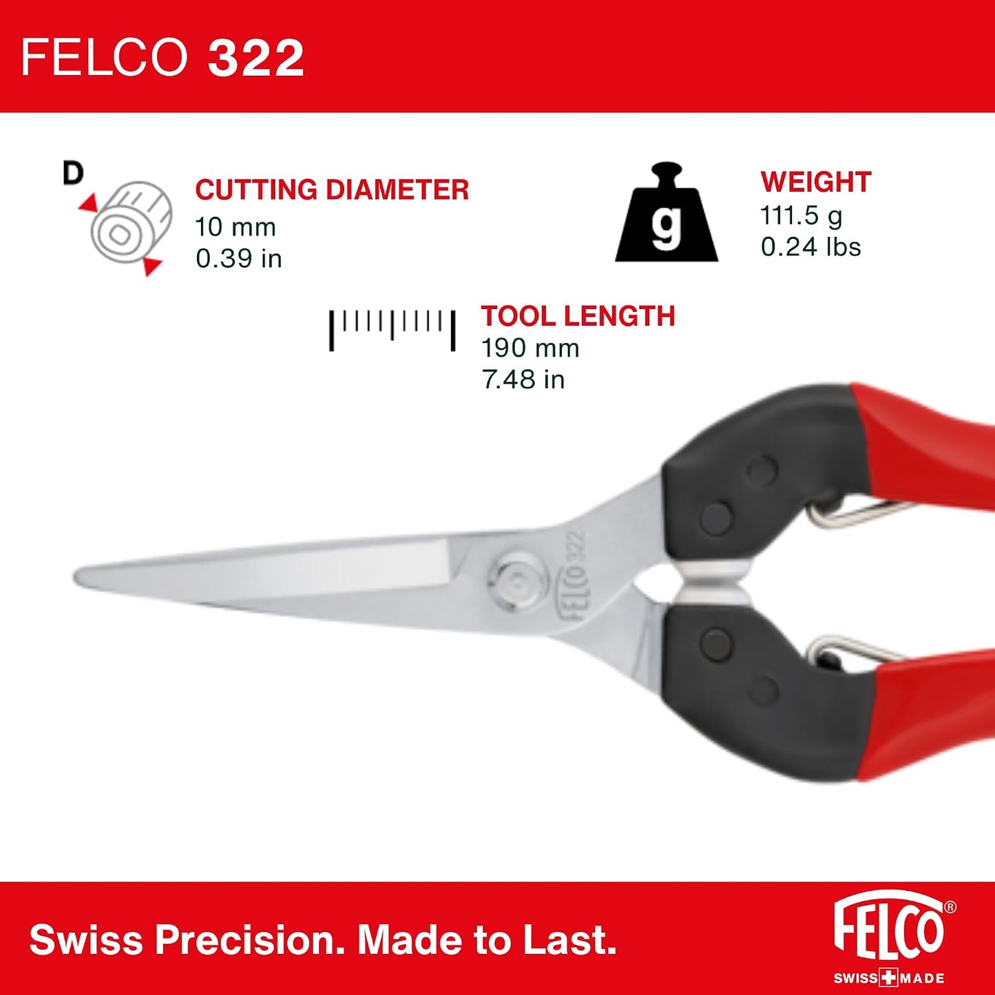 F322 Pruning Snips – 9.84" Garden Clippers with Curved Blade & Rounded Tip | Pruning Shears for Gardening | Garden Snips and Pruners with Carbon Steel Blade, Sap Groove