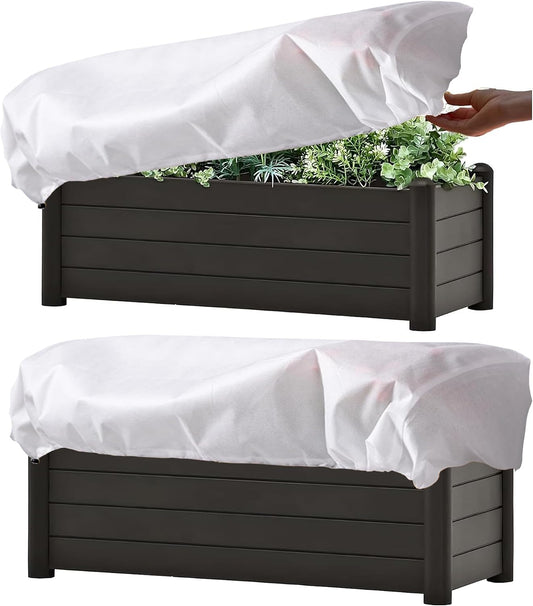 2 Pcs Rectangular Plant Box Cover Winter Plant Covers Freeze Protection Frost Covers for Flower Boxes with Drawstring for Outdoor Balcony Windowsill (White, 59 x 17.7 x 15.7)