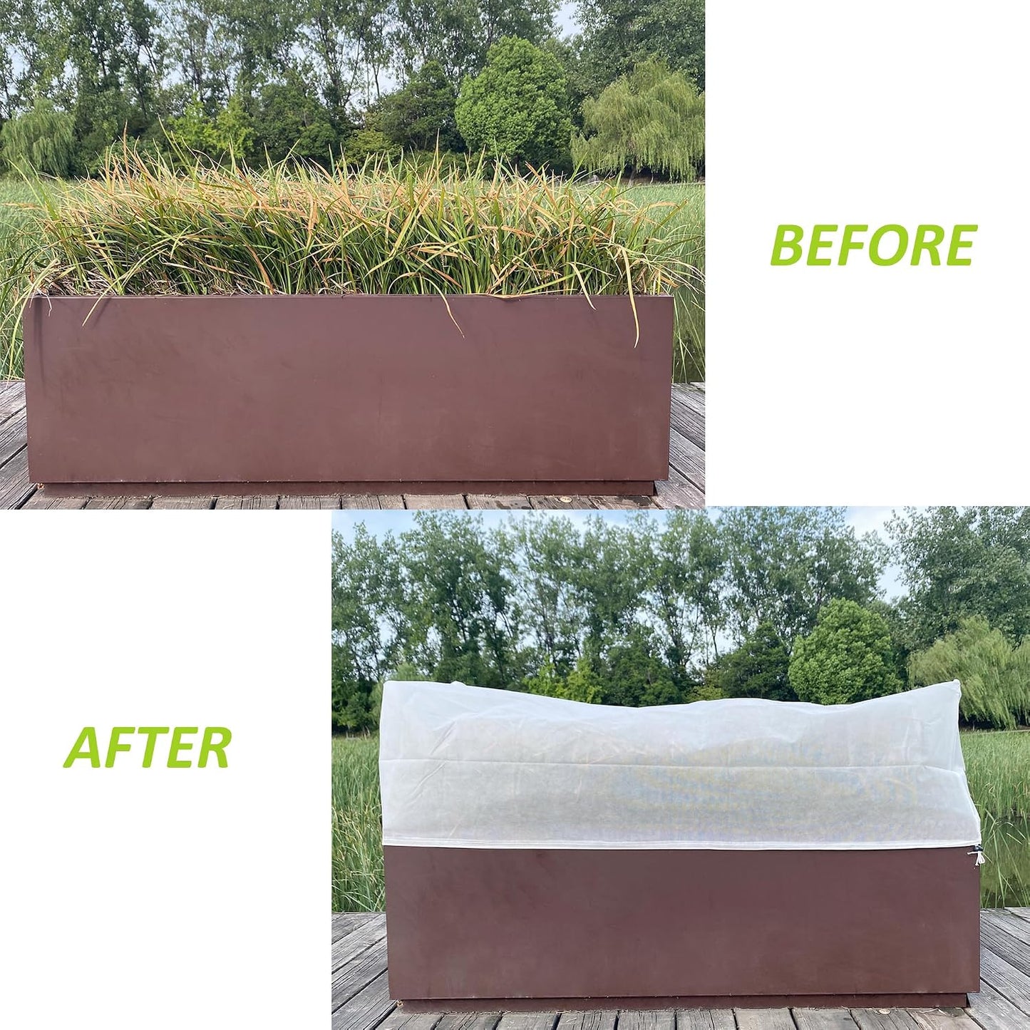 2 Pcs Rectangular Plant Box Cover Winter Plant Covers Freeze Protection Frost Covers for Flower Boxes with Drawstring for Outdoor Balcony Windowsill (White, 59 x 17.7 x 15.7)