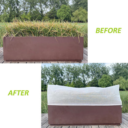 2 Pcs Rectangular Plant Box Cover Winter Plant Covers Freeze Protection Frost Covers for Flower Boxes with Drawstring for Outdoor Balcony Windowsill (White, 59 x 17.7 x 15.7)